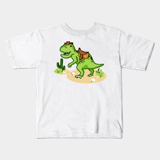 Cowboy T-Rex with little hat and saddle, tyrannosaurus, dino, dinosaur Kids T-Shirt